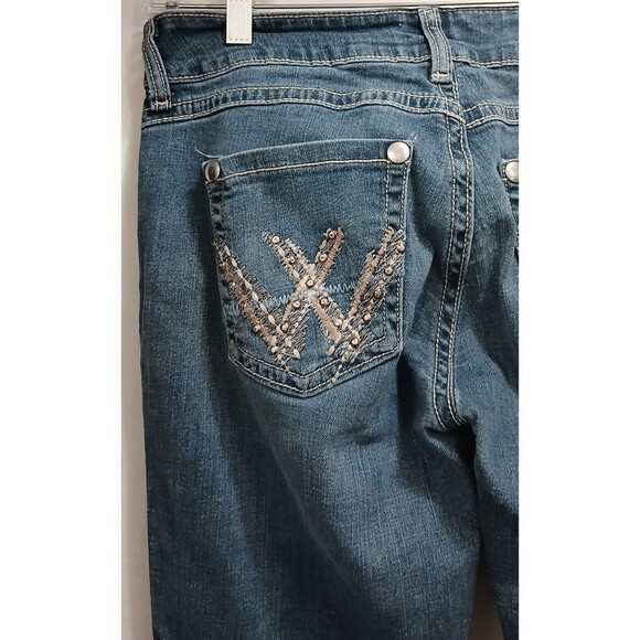 Wrangler Womens Stretch Bootcut Mid-Rise Jeans 07MWZ 9x34 Bling Embroidered Note - Picture 7 of 13